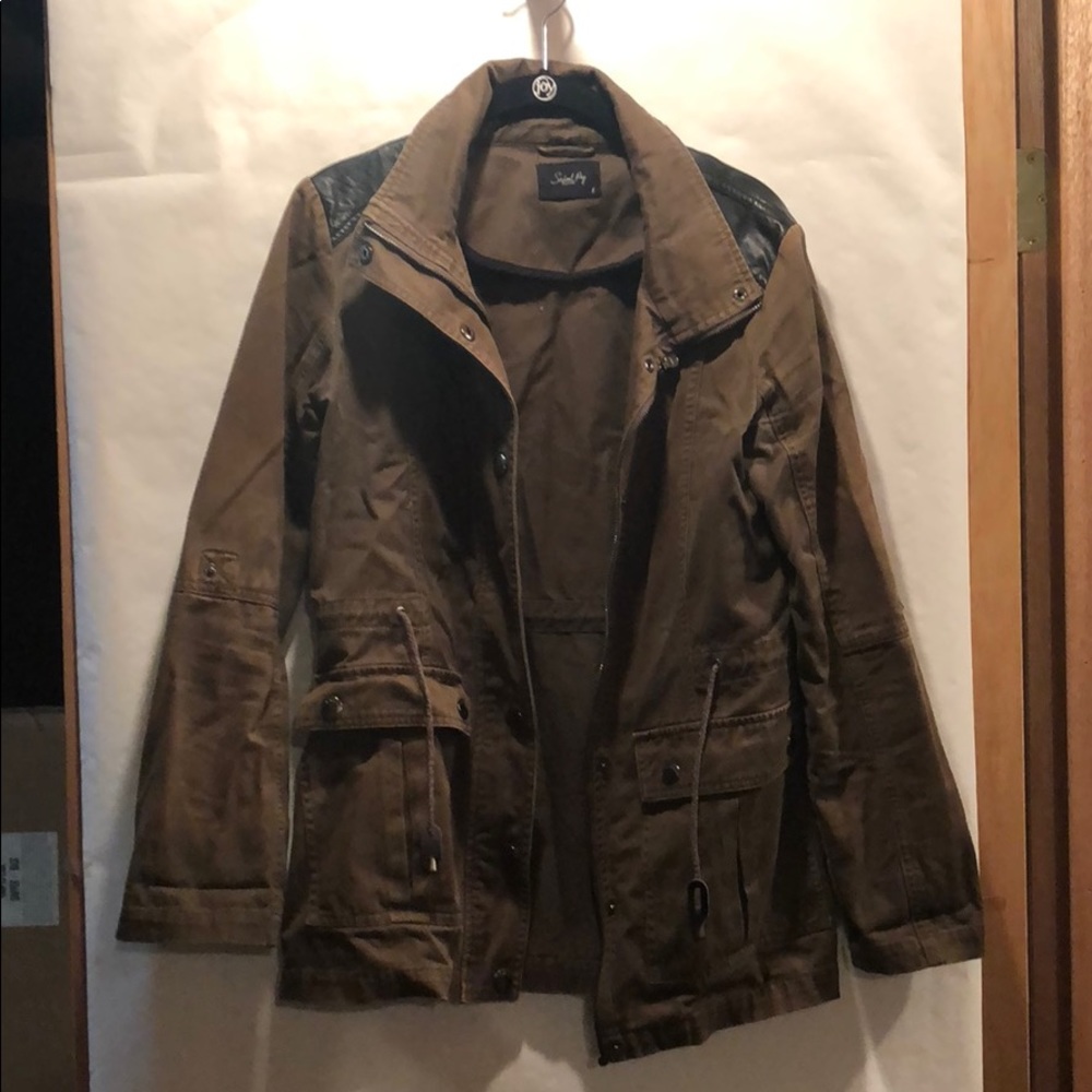 School Ray green cargo jacket with leather detail